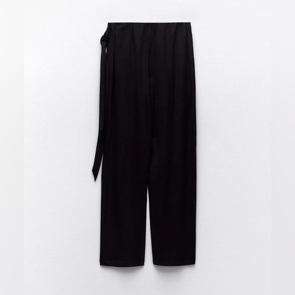 ZARA NWT Black Wrap Wide Leg Pants Trousers Elastic Waist Size Small pockets - Picture 3 of 9